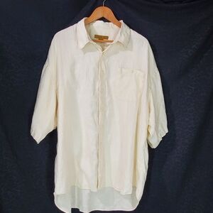 Today's Man Vintage 100% Linen Natural Cream Button Down Short Sleeve Shirt XXL